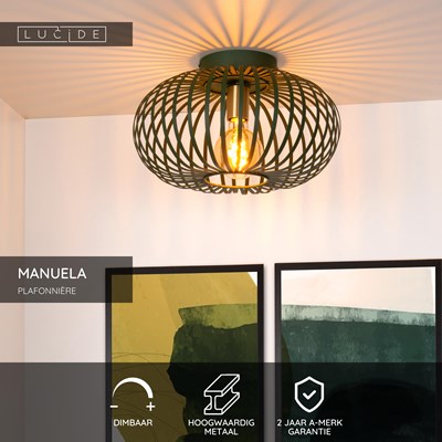 Lucide MANUELA - Plafonnière - Ø 39,5 cm - 1xE27 - Groen